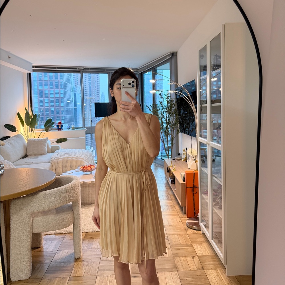 Pleated Cream Dress